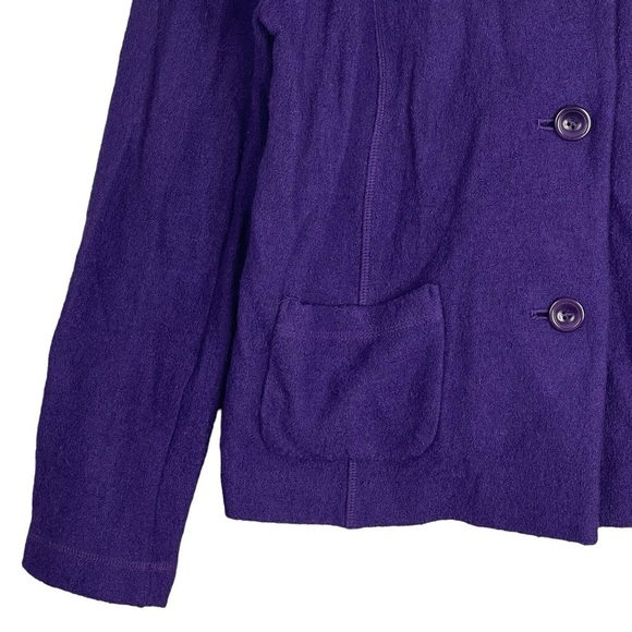 Talbots Boiled Wool Utility Jacket Medium Purple Stand Collar Button Up Stretch - Picture 5 of 11